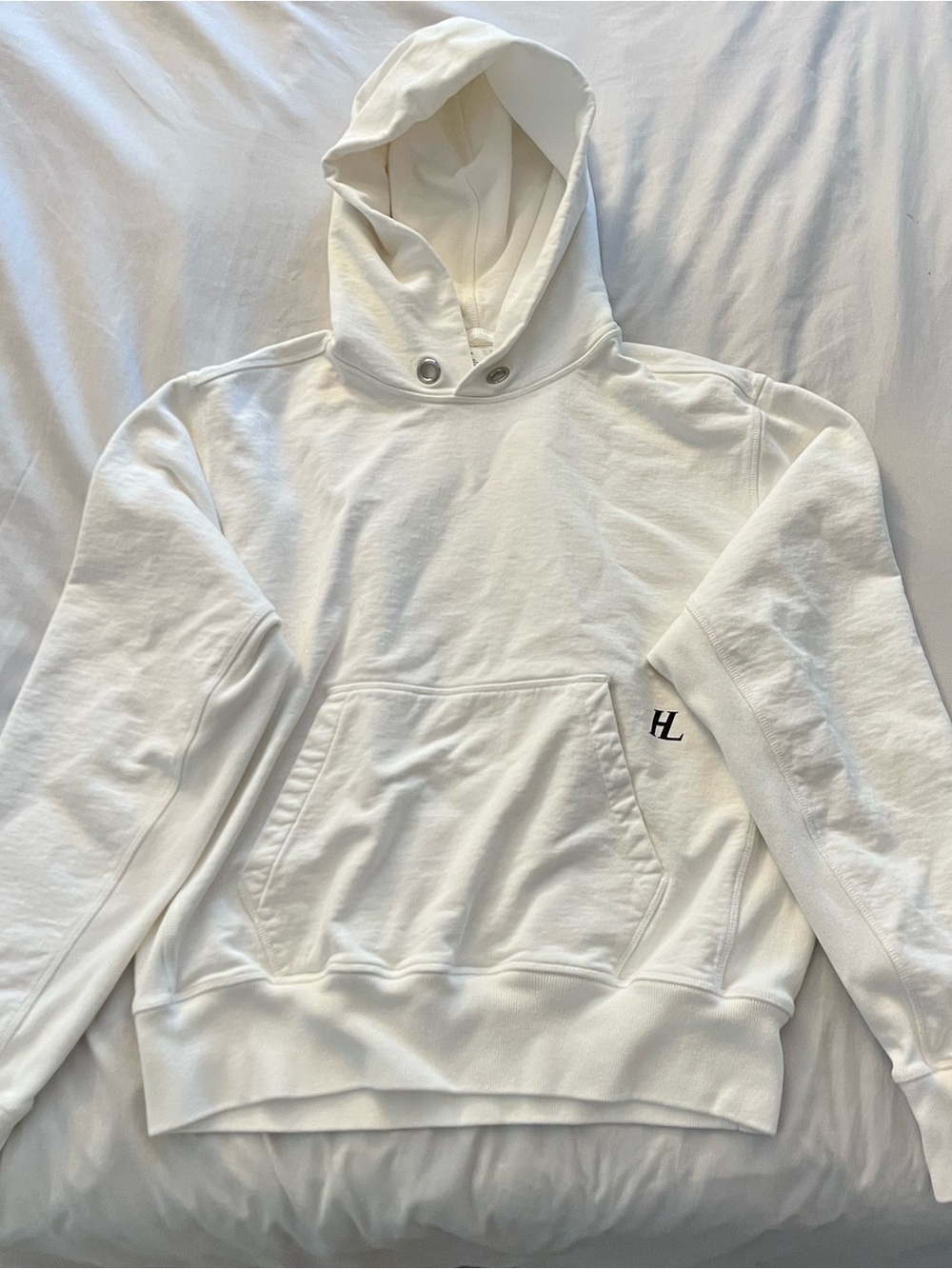 Helmut Lang Standard Logo HL Hoodie Mens XL Sweatshirt Streetwear White